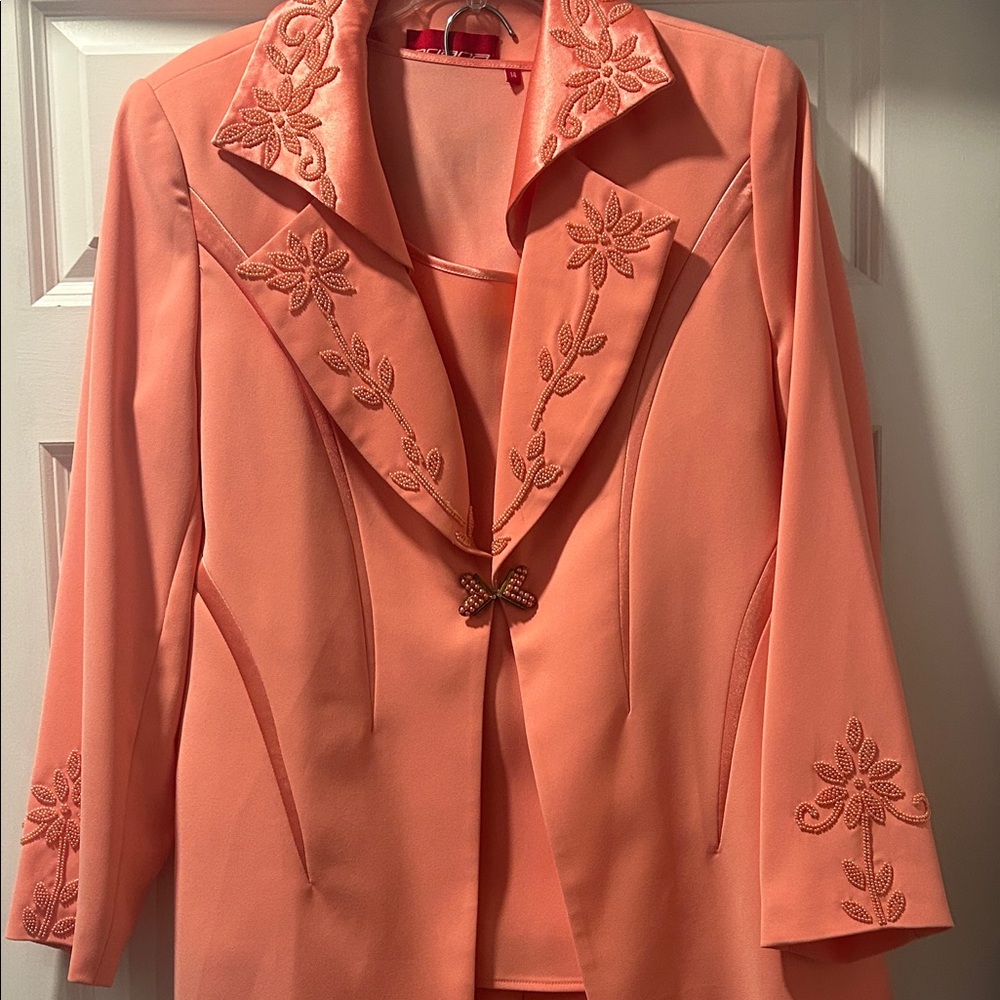Vintage Coral Floral Embroidered 3 piece suit